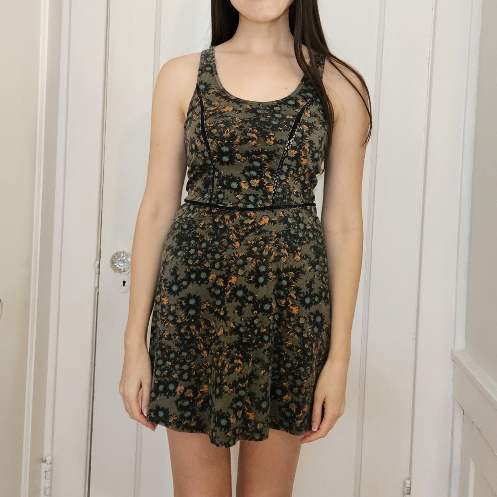 RVCA Dress Small Skater Dress Floral Dress Flower Dress Green